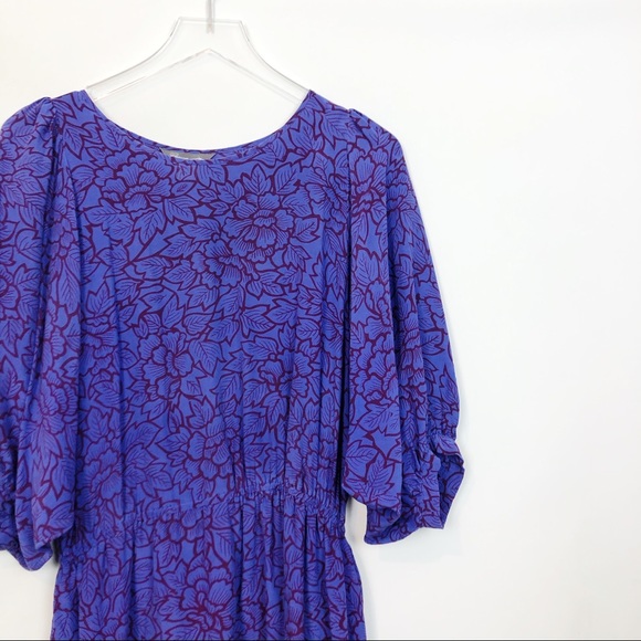 Pippa Silk Purple Floral Print Batwing Dress 4 - Picture 2 of 7